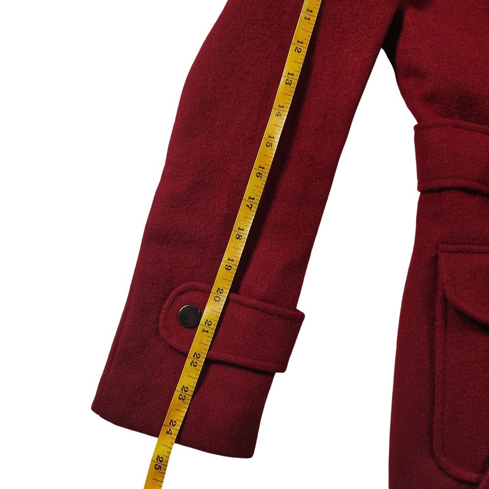 DTSARF Womens Red Wool Blend Belted Trench Coat Faux Fur Collar Burgundy 9400863 - Picture 5 of 11